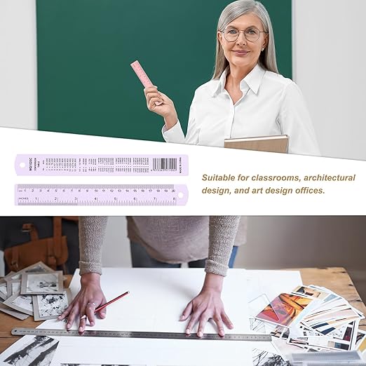 HARFINGTON 6pcs Metal Straight Ruler 20cm Metric SAE Aluminum Alloy Measuring Rulers Scale Tool with Hole for Measure Study Reading Classroom Office, Purple