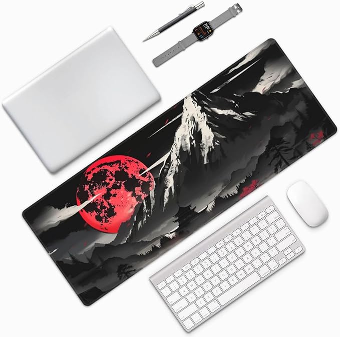 Extended Gaming Mouse Pad, Large Desk Mat XL Anime Mouse Pad Waterproof with Stitched Edges, Non-Slip Desktop Pad for Home and Office, Level Up Your 31.5x11.8 Inch (Snow Mountain)