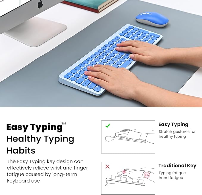 cimetech Wireless Keyboard Mouse Combo, Compact Full Size Wireless Keyboard and Mouse Set Less Noise Keys 2.4G Ultra-Thin Sleek Design for Windows, Computer, PC, Notebook, Laptop - Blue