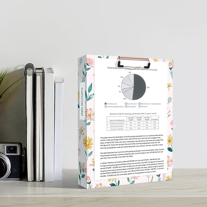 Ospelelf 3 Ring Binder 1 Inch Round Rings, Clipboard Binders for Letter Size Paper with 5 Tab Dividers, for School and Office Supplies, Pink Floral