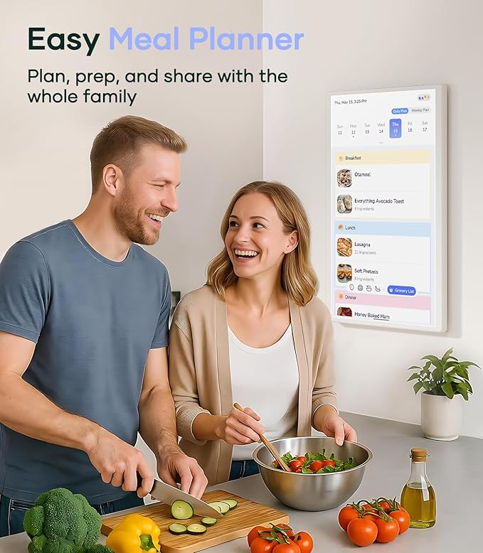 Digital Calendar+ 2: 24 Inch Wall Touch Screen Chore Chart Customize Dashboard Smart Electronic Calendar for Family Schedules Meal Planner Supports All Google Play Apps Wall Mount White
