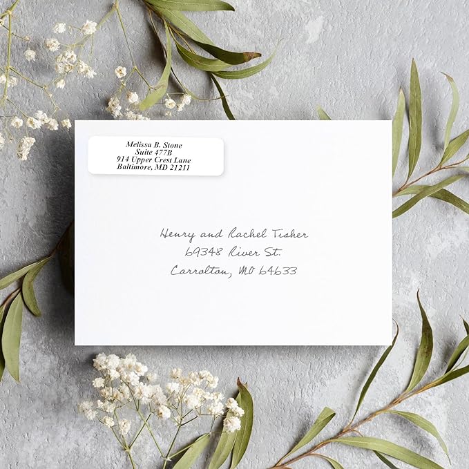 White Personalized Return Address Labels with Elegant Dispenser - Roll of 250 Custom Stickers