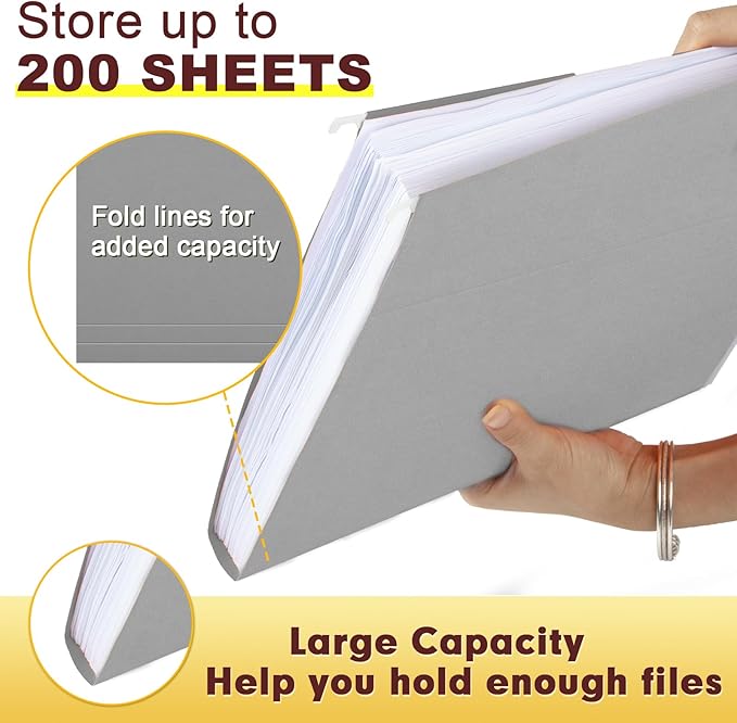 HERKKA Hanging File Folders, 60 Pack Reinforced Letter Size Hanging Folders, Designed for Bulky Files, Filing Cabinet, 1/5-Cut Adjustable Tabs (Gray)