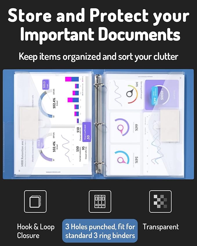 Forvencer Binder Pocket, 10 Pack Super Heavyweight Plastic Folders with Tight Closure, Folders with Pockets Side Loading, Binder Organizer, Binder Dividers with Pockets, Letter Size, Clear