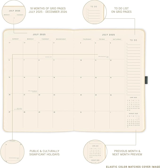 July 2025 – Dec. 2026 Planner by Graphique, Weekly and Monthly Planner, 18 Months Calendar, Olive, 6” x 8”