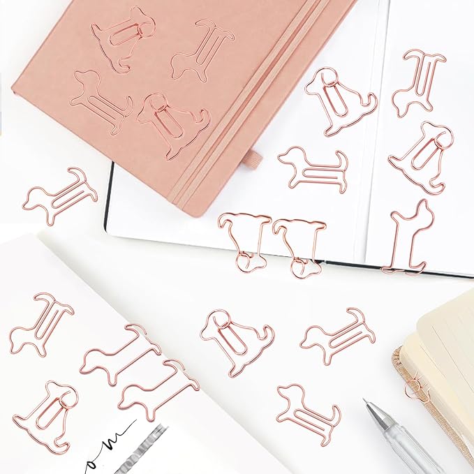 80 Pcs Rose Gold Dog Creative Metal Paper Clips - Fun Office Supplies for Dog Lovers (Rose Gold Dog)