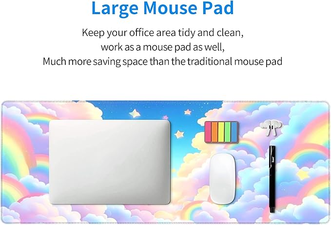 Pink Clouds Desk Mat Large Gaming Mouse Pad Pink Clouds Extended Mousepad Big in Laptop Computer Mouse Keyboard Mat for Office Desk Decor 31.5x12 in