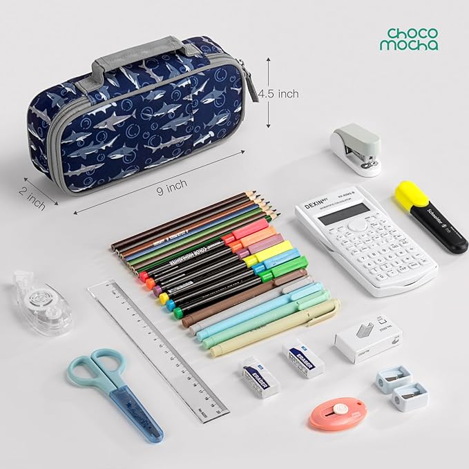 Choco Mocha Dinosaur Pencil Case for Boys, Soft Pencil Case Kids Pencils Pouch for Kindergarten Boys, Blue