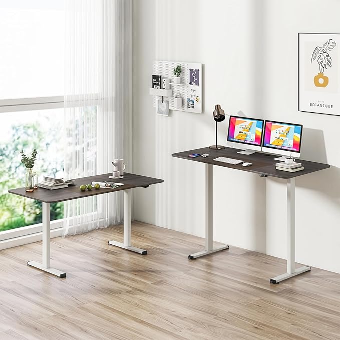 GOFLAME Height Adjustable Electric Standing Desk, 55 x 28 Inch Sit Stand Up Electric Desk with Headphone Hook, Ergonomic Standing Workstation, Electric Standing Desk with Metal Frame, Grey