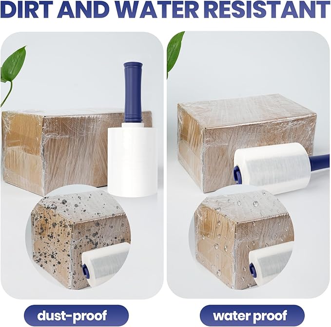 ADHES Mini Hand Stretch Wrap Film, 5 Inch x 1000 Feet, 4-Pack 80 Gauge Industrial Strength Stretch Film, Shrink Wrap Roll for Packing, Pallet Wrap, Furniture Wrapping Moving & Protection