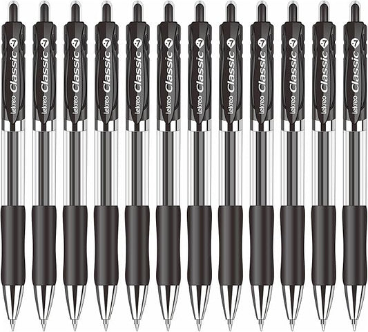 Classic Retractable Gel Roller Pens, 0.7mm Fine Point (Black Ink- 12 Packs)