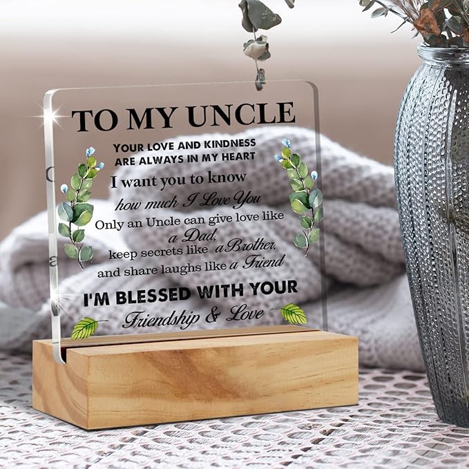 Meaningful Uncle Gift Acrylic Desk Plaque Sign with Wood Stand - Home Office Keepsake