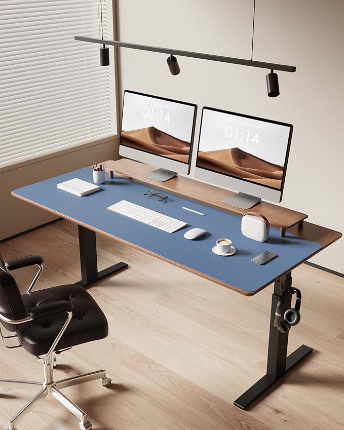 YSAGi Leather Desk Pad Protector, Office Desk Mat, Large Mouse Pad, Non-Slip PU Leather Desk Blotter, Laptop Desk Pad, Waterproof Desk Writing Pad for Office and Home (Blue, 47" x 17")