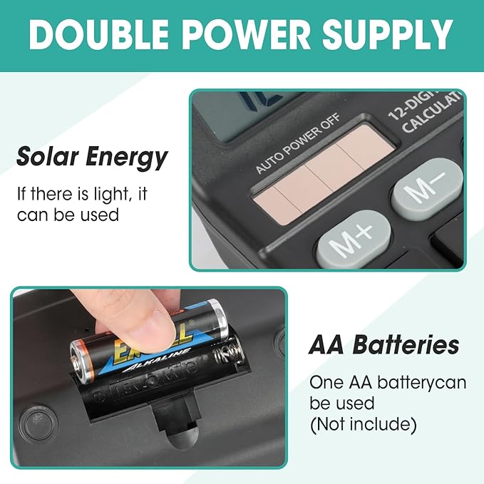5 Pack Calculator Bulk, 12 Digits Calculators Desktop with Large LCD Display and Sensitive Butto, Solar and Battery Dual Power, Desk Calculator for Office, School, Home