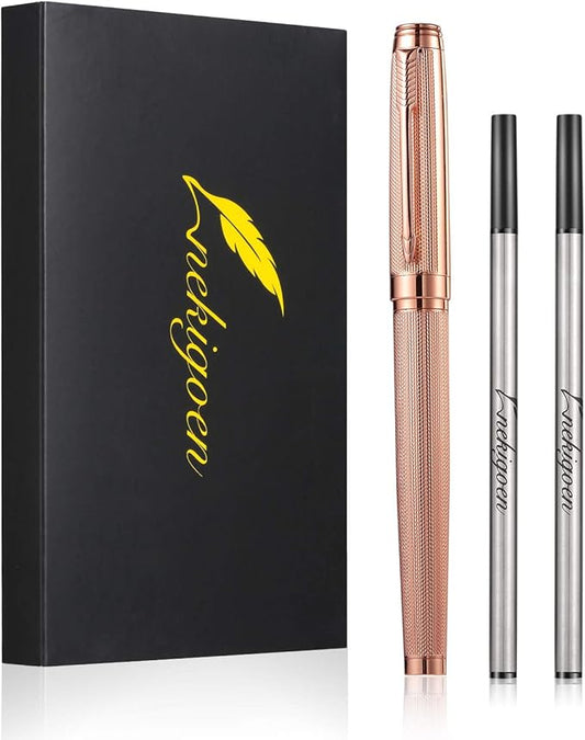Rollerball Pen for Men Women Luxury Metal Executive Pens Home Office Use with 2 Extra Refills Black Ink 0.7mm G2(rose gold)