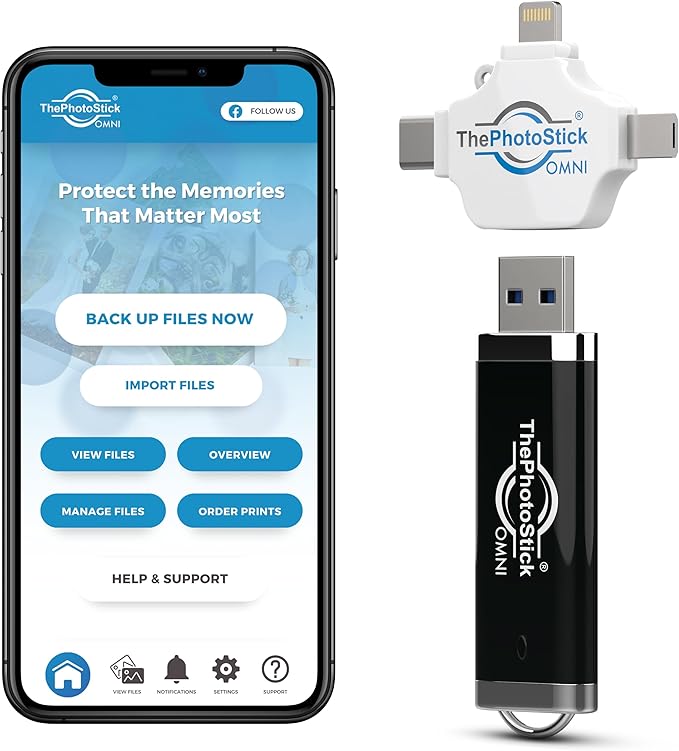 ThePhotoStick® Omni 128GB + Protective Case | Secure Photo & Video Backup and Transfer | Digital File Organization | USB & Multiport Connection for Phones, Tablets and Computers | Water Resistant Case