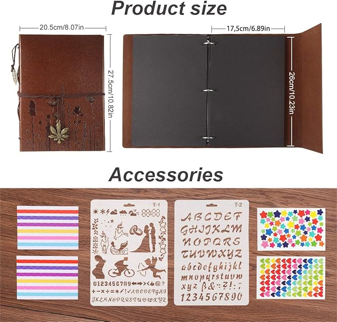 Leather Scrapbook Album ThxMadam Vintage Wedding Photo Album Love Guest Book DIY Memories Book with 60 Black Pages Gift or Valentines Mothers Anniversary Day Birthday for Wife Mum Daughter Girlfriend