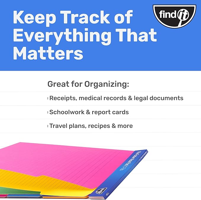 Find It File Folder Notepad - Pack of 36-9.5 x 12.5 Inch Notebook Organizer Folders for Filing, Document, and Clipboard Organization - Assorted Neon Colors