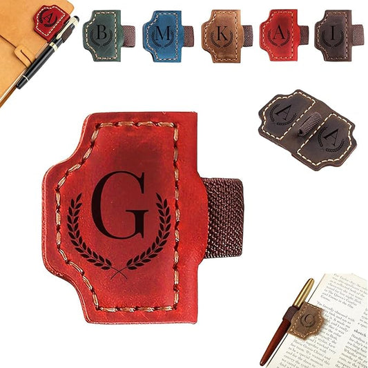 Bookmark with Pen Holder, 2026 New Bygonemark Personalized Magnetic Leather Bookmark, Strong Magnetic for Any Book, Handmade Page Mark Colorful for Booklovers (Red, G)