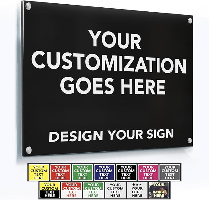 Custom Outdoor Metal Sign, Personalized Aluminum Safety and Business Sign, Waterproof (Black Background, White Aluminum, 14x10 In)