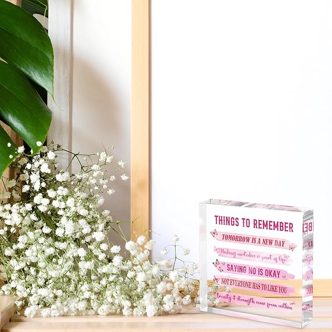 Pink Motivational Desk Sign for Women - 4x4 Inch Mental Health Office Decor, Inspiring Desk Accessories for Women, Employee Appreciation Gift, Pink Office Decor