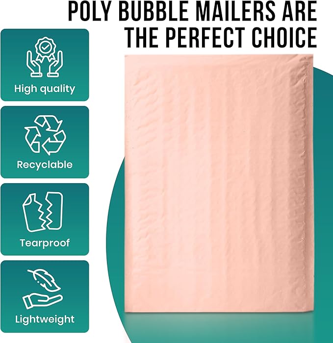 Levex - #000 4" x 8" [10 Pack] Light Pink Poly Bubble Mailers, Padded Envelope Mailers, Packing Envelope & Mailing Bags for Shipping