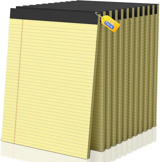 Legal Pads 8.5 X11.75, Narrow Ruled Notepads, 12 Pack, 30 Sheet/Pad, Yellow Legal Pads, Tear Off Notepad, Perforated Writing Pad, Notebook Paper College Ruled, Notepads For Office Home School, Notepad