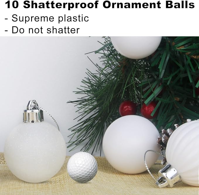 White 3.2" Large Christmas Balls - Christmas Tree Decoration Ornaments Shatterproof Hanging Balls for Birthday Halloween Holiday Wedding Decorations Set of 10pcs