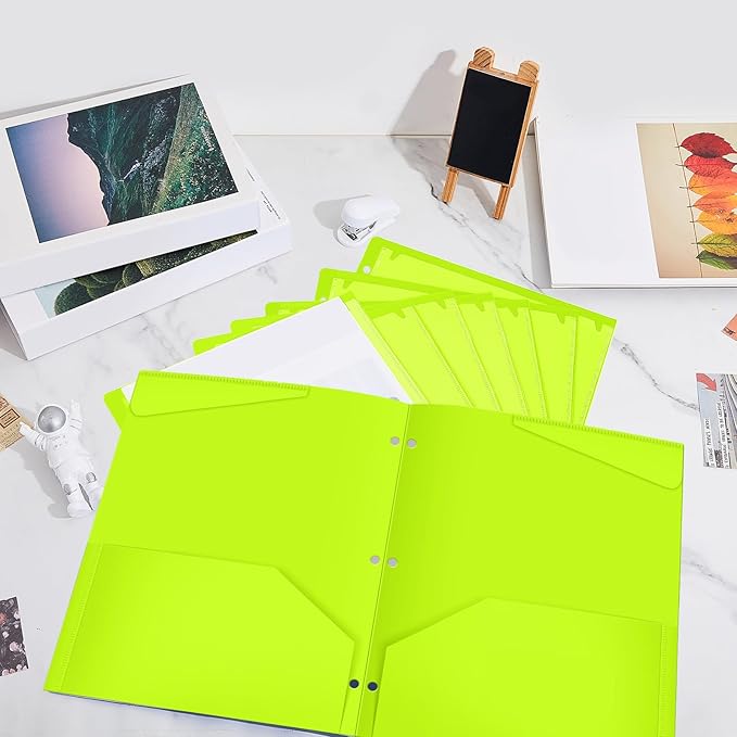 Henoyso 36 Pcs 2 Pocket Plastic Folders with Clear Front Pocket 3 Hole Punched File Folder Letter Size Take Home Documents Holder for Paper Holder Office Business Back to School Supply (Shiny Green)