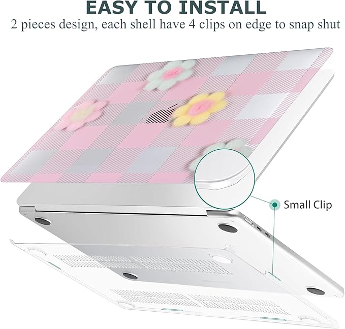 DTangLsm for MacBook Air 13 inch Case 2022 2021-2018 A2337 M1 A2179 A1932, MacBook Air M1 Case, Gingham Plush Plastic Hard Shell Cover for Mac Book Air 13.3 inch + Keyboard Cover, Pink Checkerboard