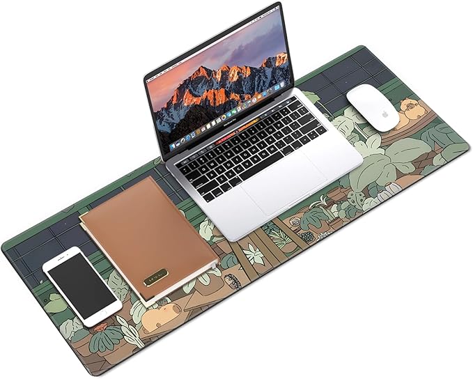 Galdas Gaming Mouse Pad XXL XL Large Long Extended Big Mousepad Non-Slip Rubber Keyboard Mouse Pad with Stitched Edges for Laptop Home Office (31.5x11.8x0.08 Inch) … (Green Window)