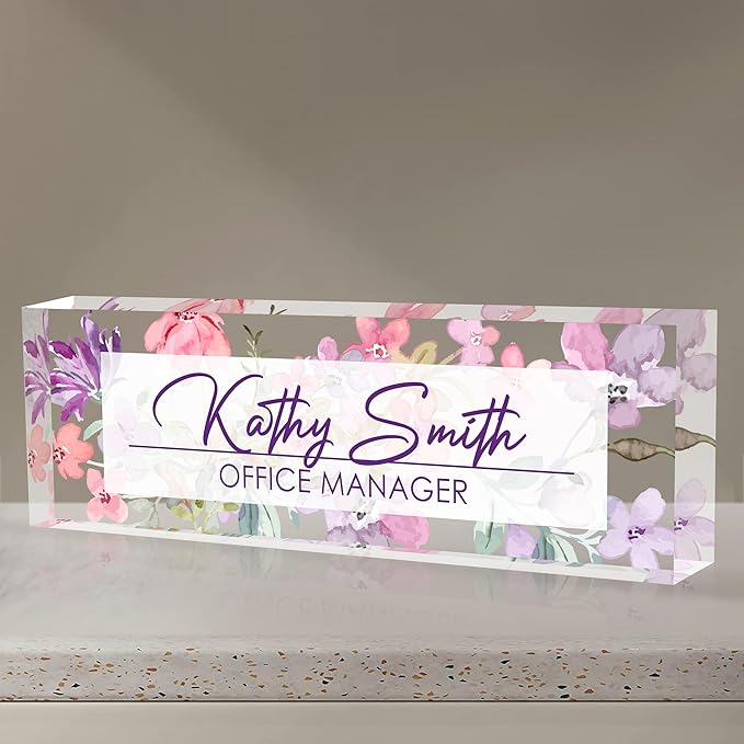 Personalized Name Plate for Desk, Custom Desk Name Plate, Acrylic Name Plate Office Desk Accessories, Personalized Office Gifts for Coworkers Teachers, Employee Appreciation Gifts (A-WaterColor3)