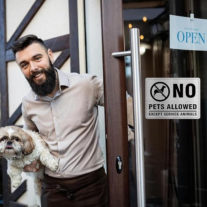 No Pets Allowed Aluminum Silver 8 x 6 Inches Self-Adhesive Waterproof Metal Door Wall Sign for Business Offices 2 Pack