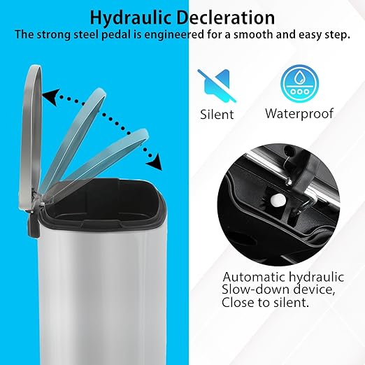 PayLessHere 13 Gallon (50L) in Home Recycling Bin Kitchen Stainless Steel Recycling Bin with Lid Removable Inner Bucket Foot Pedal Soft Close for Office Home Kitchen Garbage Can Trash Bin