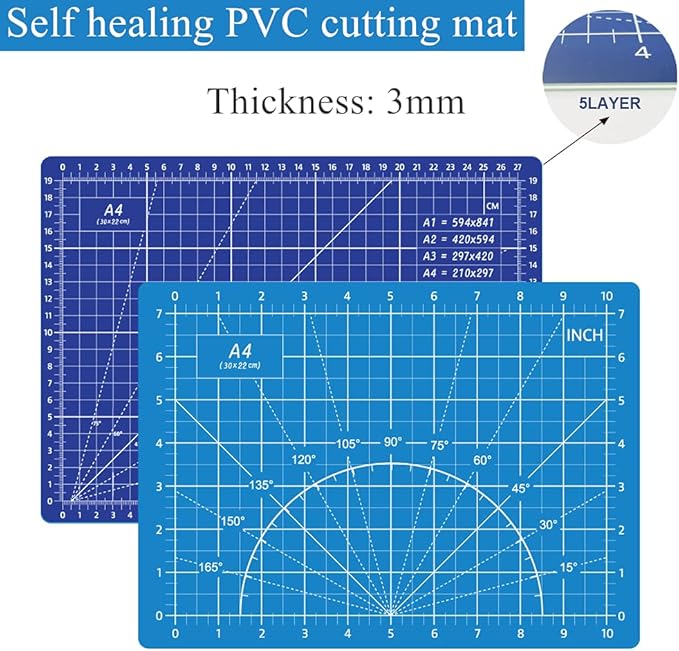 39 Pcs Rotary Cutter Set Blue - Quilting Kit incl. 45mm Fabric Cutter with 5 Extra Blades, A4 Cutting Mat, 2 Craft Knife Set, Quilting Ruler and Sewing Clips, Ideal for Crafting, Sewing, Patchworking