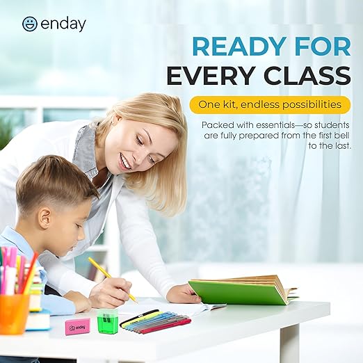 Enday Middle School Supplies Kit - 6th, 7th, and 8th Grade Back to School Supplies - 55 Piece, Premium Quality Kids School Supplies for Girls & Boys, Grades 6-8 Middle School Supplies for Kids