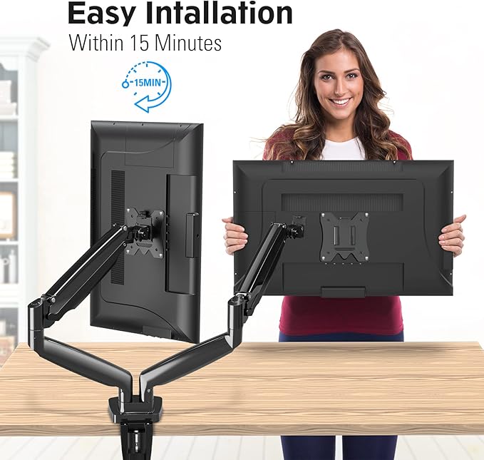 MOUNTUP Dual Monitor Mount for 2 Max 35 inch Ultrawide Screens, Hold 6.6-30.9lbs, Full Motion Gas Spring Monitor Desk Arm, Heavy Duty Dual Monitor Stand for Desk, VESA Bracket with Clamp/Grommet Base
