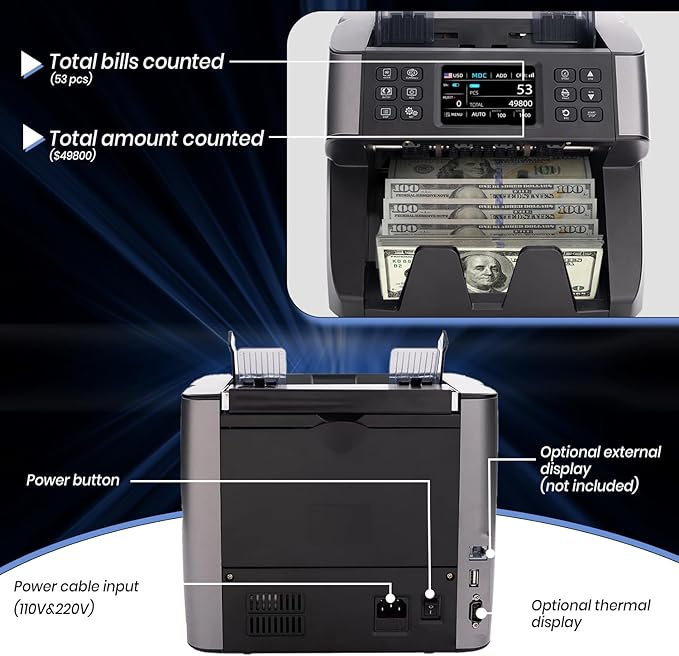 Pro 5500 Money Counter Machine, Mixed Denominations, Professional Value Counting, Counterfeit Detector, Fast & Accurate Cash Counter with 2 Year Warranty