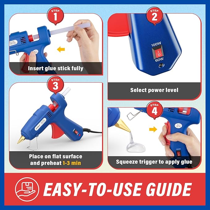 DIYSELF 1 Pack Hot Glue Gun丨Glue Gun Full Size丨Glue Gun and Sticks Set for Arts, Decorations, Repair, and Handmade DIY Projects丨Hot Glue Gun Kit丨20 Extra Glue Sticks丨Craft Glue Guns丨60/100W(Blue）
