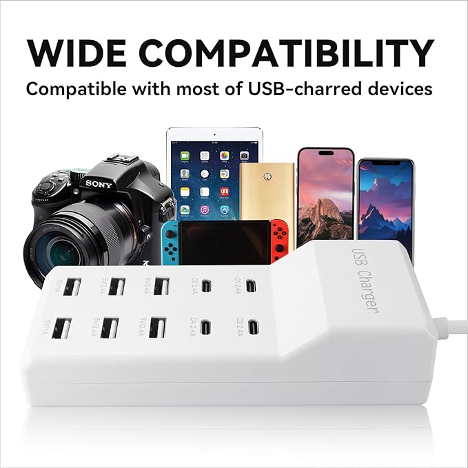 USB Charging Station, 10 Ports Family-Sized USB C Charger Block,USB Power Strip for Smart Phone Tablet Laptop Computer（2 Pcs）