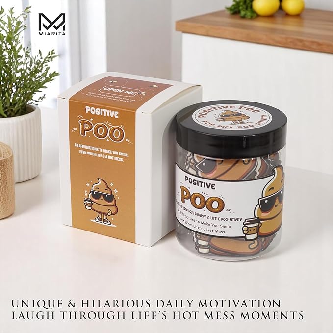 Positive Poo Jar – 60 Funny Affirmation Cards, Funny Gag Gifts for Men, Women, Coworkers, Teens, Tween, Teen Girl Gift Trendy Stuff, Corworker Gifts, Friends Gifts, Office Decor, Desk Decor
