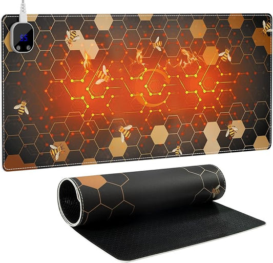 iCasso Heated Desk Pad, XXL Heated Mouse Pad Hand Warmer, 35.4" x 15.7" Warm Desk Protector Mat with 4 Heating Levels for Computer Keyboard, Large Mousepad for Home Office Work (Honeycomb)