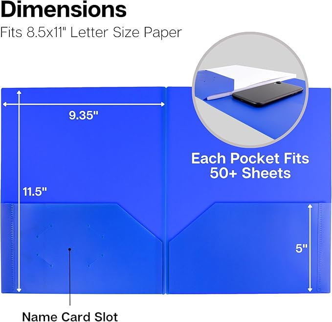 Dunwell Plastic 2-Pocket Folders (24 Pack, Assorted Colors), 8.5x11 Document Folders for School and Office, Heavy Duty Poly, Long Lasting, Includes Labels