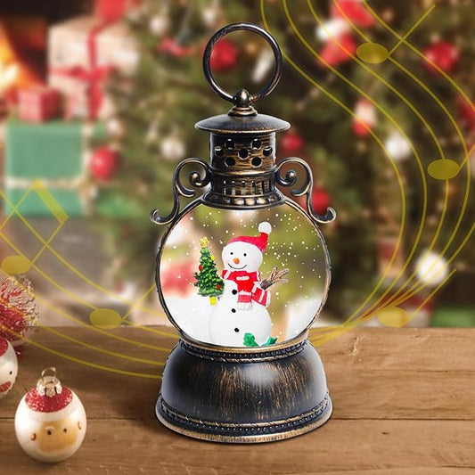 Christmas Snow Globes, Snowman and Christmas Tree Christmas Lantern with 8 Songs, 6H Timer Battery & USB Powered Glitter Music Box for Christmas Table Decorations Holiday