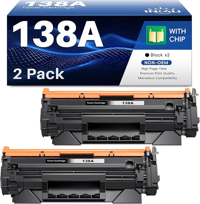 138A Black Laserjet Toner Cartridge Compatible Replacement for HP 138A Black Toner W1380A 138X W1380X to Use with HP Laserjet Pro MFP 3101fdw Toner, Pro 3001dw 3001fdw Printer (2-Pack, with Chip)