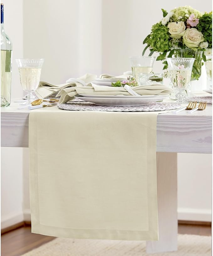 Solino Home Linen Birch Table Runner 48 Inches - 100% Pure Linen Short Table Runner 14 x 48 Inch Ideal for Dresser and Coffee Tables - Fall, Autumn, Thanksgiving - Fete