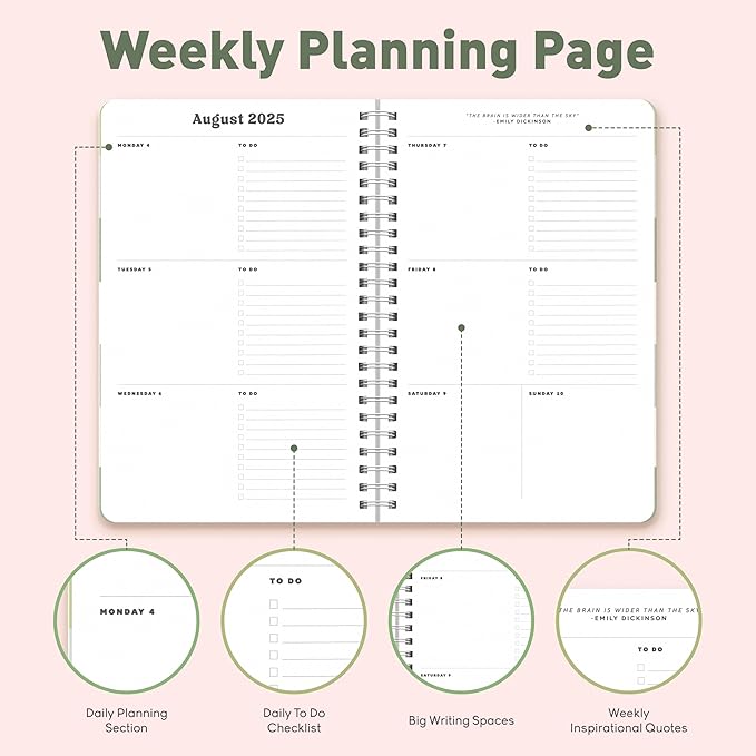 Sweetzer & Orange Academic Planner 2025-2026 – Student Planner for August 2025 to July 2026 – Weekly & Monthly Layout – Sturdy Cover & Stickers – Checkered Green Design – 5.5” x 8.5”