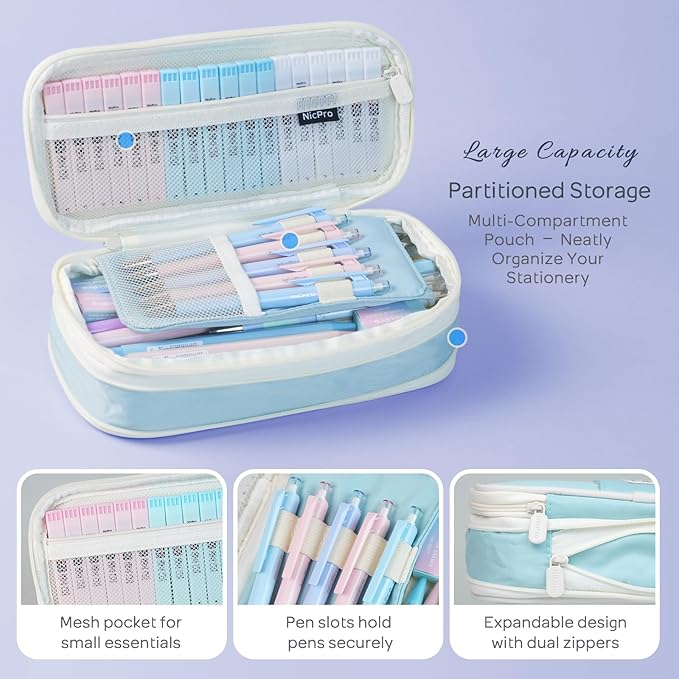 Nicpro 45PCS Aesthetic School Supplies with Pencil Case, Pastel Mechanical Pencils 0.5mm, 0.7mm, 0.9mm & 2.0mm with 498 PCS Refills, Cute Mechanical Pencil Set for Writing, Drawing & Drafting