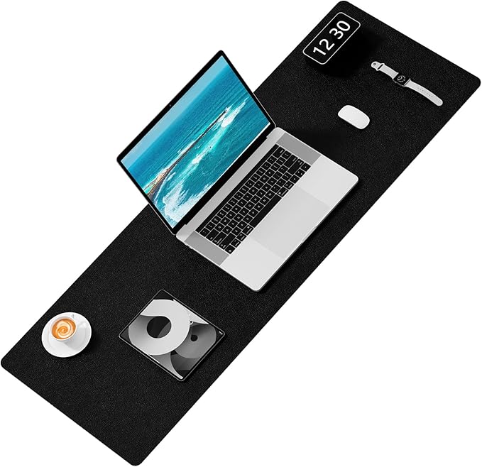 Hsurbtra Desk Pad, 48" x 17" PU Leather Desk Mat, XXXL Extended Mouse Pad, Waterproof Desktop Blotter Protector, Non-Slip Ultra Thin Large Laptop Keyboard Writing Mat for Office Home, Black