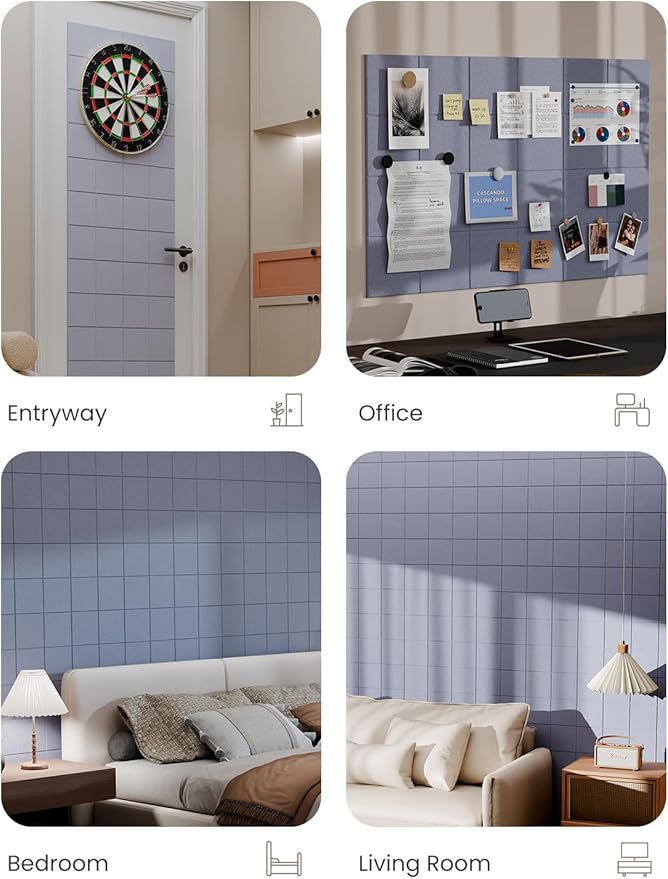 Bumusty Large Cork Board Alternative-36 x24 Felt Bulletin Board Tiles, with 30 Pushpins, 40 Adhesive Tabs, 6-Pack Slat Wall Paneling, Cork Boards for Office Push Pin Board Felt Board-Soft Periwinkle